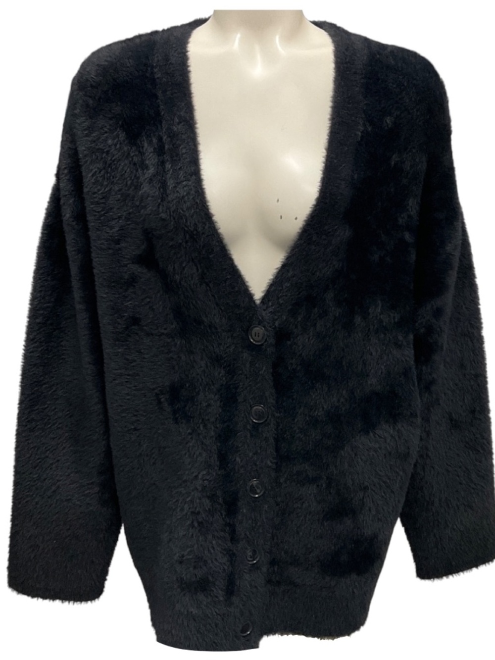 FORTE_FORTE BLACK VELVET FAUX FUR KNIT CARDIGAN SWEATER